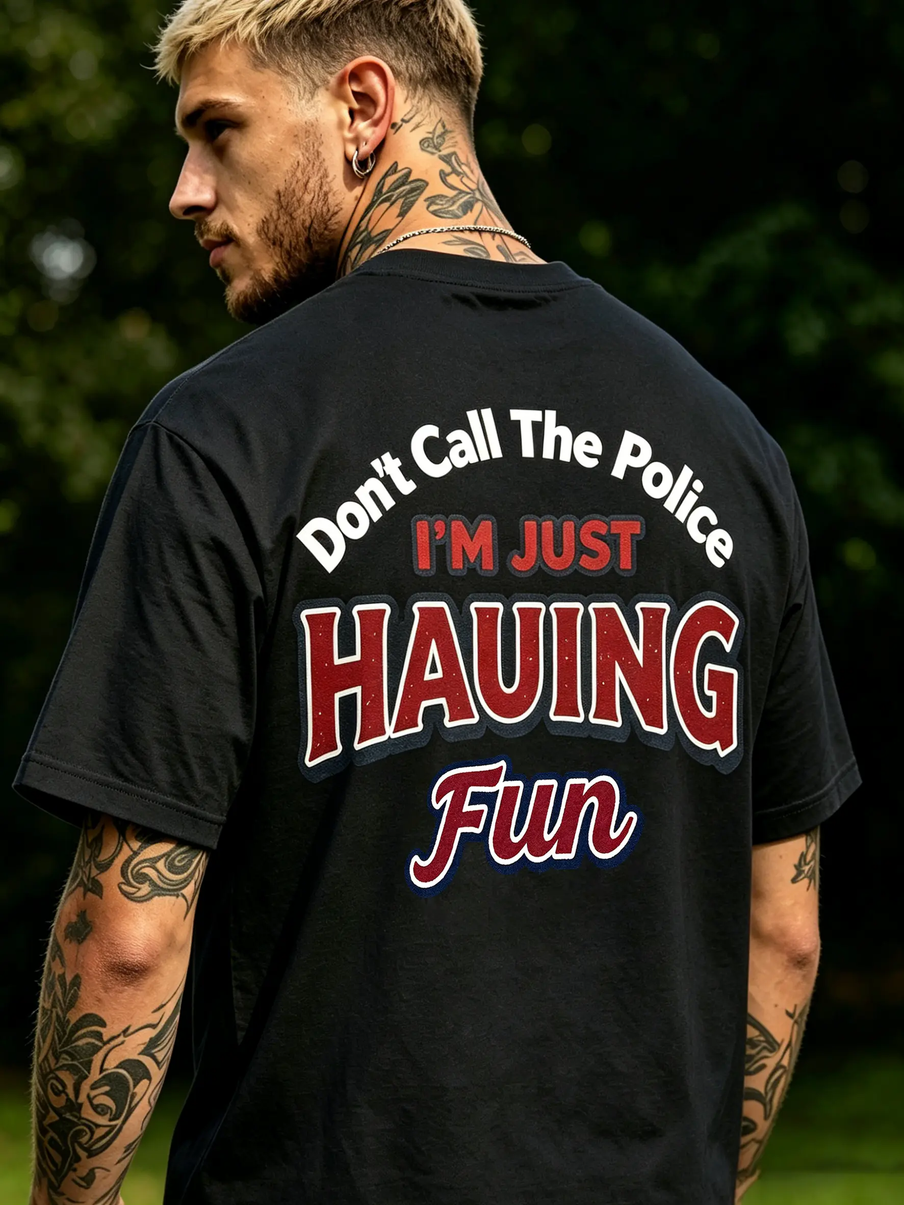 "Dont Call The Police"Men's Humorous T-shirt，100% Cotton Printed Letter Casual Garment，Men's Graphic Tees，Fashionable For Summer Wear