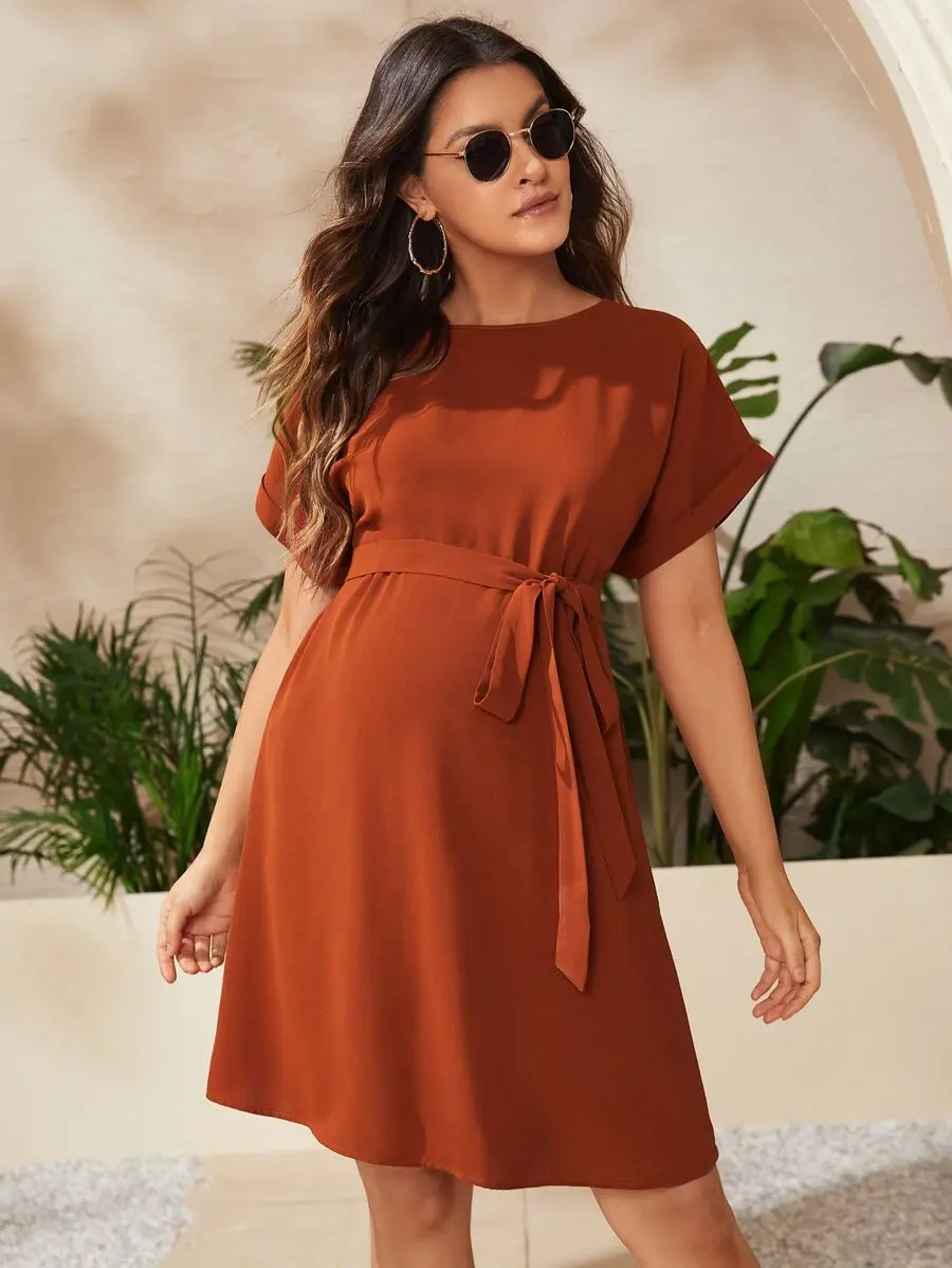 Batwing Sleeve Belted Dress