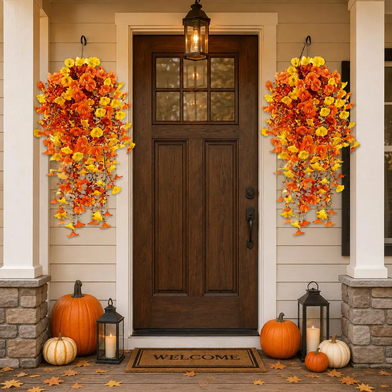 Artificial Fall Hanging Morning Glory Decorative Fake Flowers - Maintenance-Free Faux Flower Decorations for Porches/Patio Autumn Outdoor Home Decor