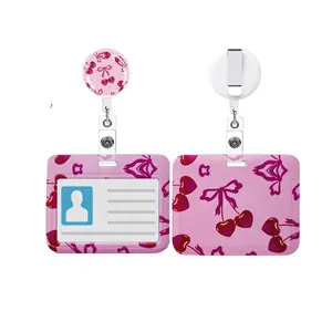 Cute Cherry Badge Holder Set, Retractable ID Card Clip, Fun Work Label Stand, Nurse Teacher Office Supplies, Women's Gift
