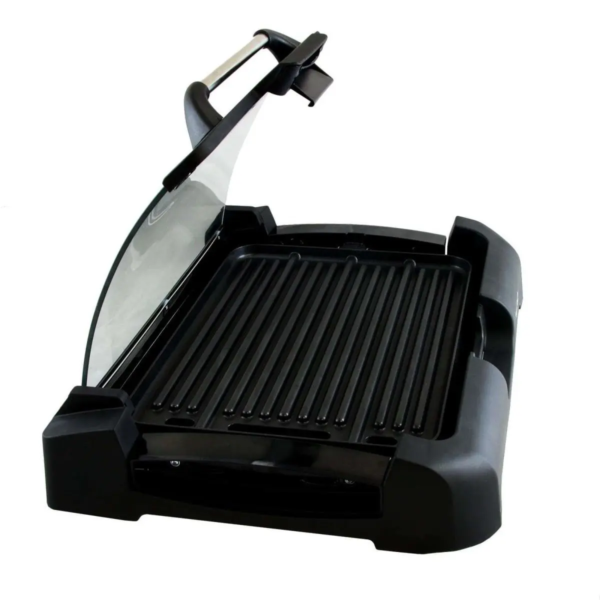 212 MAIN MCG-106 Reversible Indoor Electric Grill with Nonstick Griddle, 15x11 in Rectangular Large Size, Secure Grill Mode, Removable Washable Glass Cover, Default Lid Design
