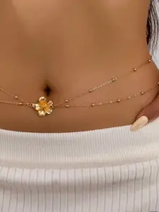 Elegant Women's Metal Waist Chain, Fashion Body Jewelry, Floral Beaded Belt, Sexy and Chic, Perfect for Beach Vacation, Spring and Summer Fashion