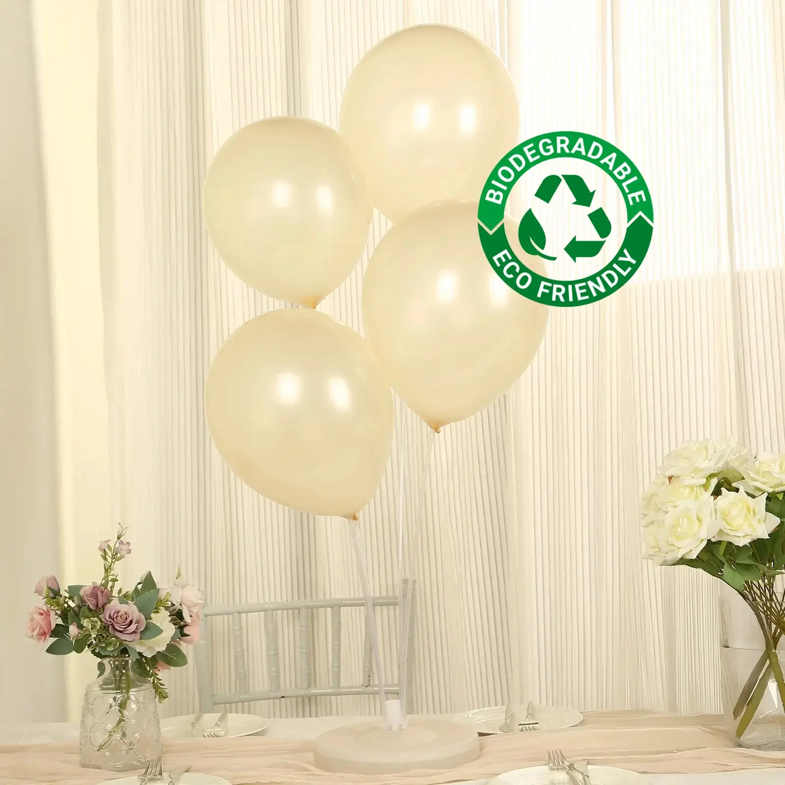 50-Pack 12-Inch Round Biodegradable Thick Latex Balloons, Matte Pastel Cream Eco-Friendly for Party Decor, Balloon Decor, Ceiling Hang