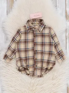 Tan Plaid Button-Up Bubble Romper