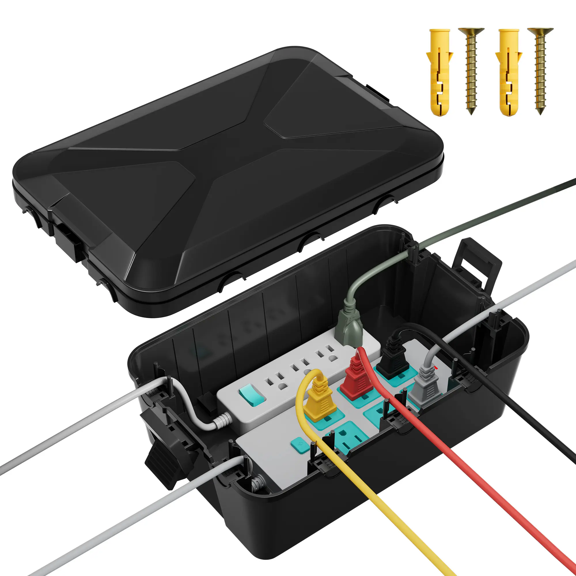 Eunik Large Industrial Outdoor Electrical Box, 13x8x5in Wall-Mounted Leak-Proof Organizer, Waterproof Weatherproof Plastic Enclosure for Cable Wire Power Strip Outlet Plug Lockable Safety Storage