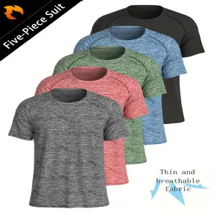 5pcs Men'S Breathable & Moisture-Wicking T-Shirts - Comfortable, Slim Fit, Crew Neck Short Sleeve Tops in Solid Colors, Ideal for Summer Sports Casual Wear, Running, Training, Gym shirt