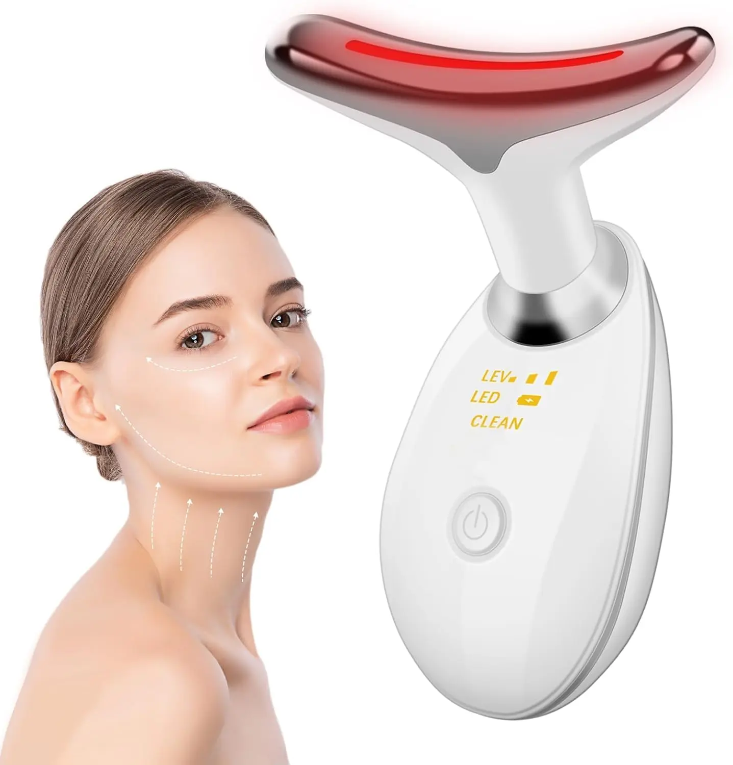 7 Color LED Face & Neck Lifting Massager, Anti-Aging Skin Tightening Device with Vibration & Heat Modes, Reduces Neck Lines, Firms Sagging Jaw, At-Home Facial Sculpting Tool