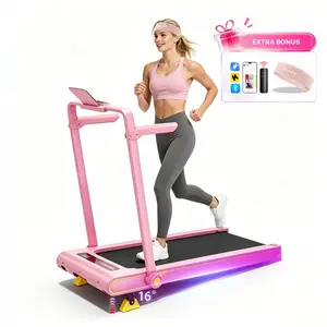 Pink Treadmill for Home Workout – Cute Aesthetic Folding Treadmill with Handle Bar, Ideal for Apartment Cardio & Everyday Fitness, Portable 3-in-1 Vibration Walking Pad，Includes a headband