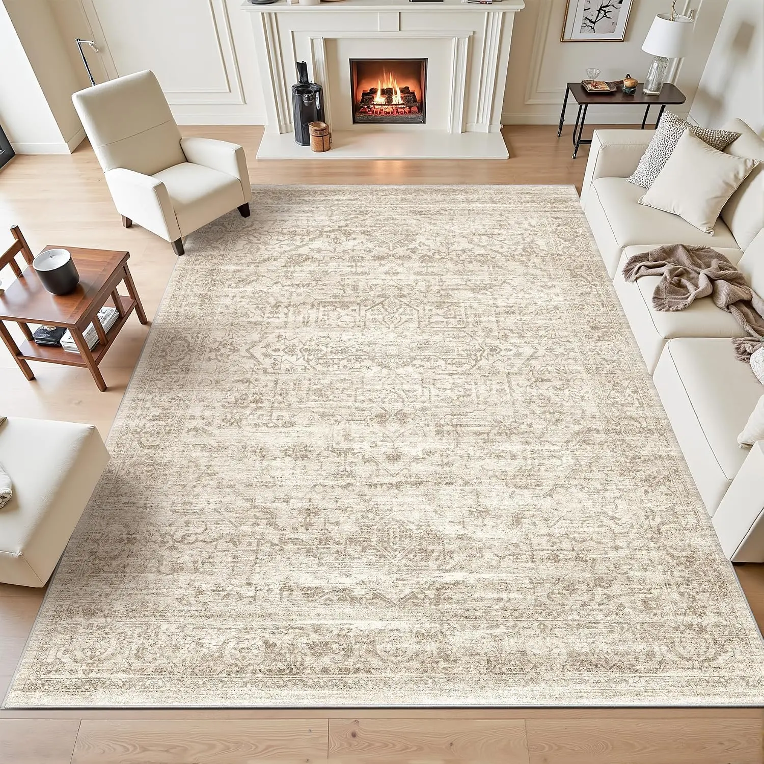 ComiComi 8x10 Area Rugs - Stain Resistant Washable Rugs 8x10, Anti Slip Large Rugs for Living Room, Vintage Tribal Bedroom Area Rugs(8'x10' Distressed Beige)