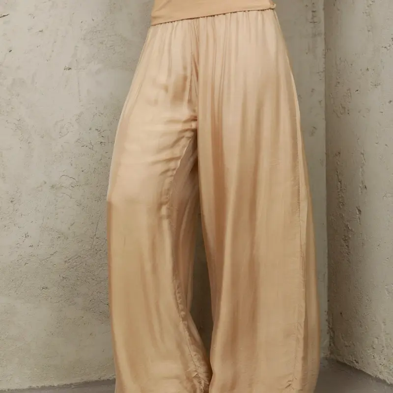 Silk Pant Palazzo - Elegant Beige Satin Wide-Leg Trousers and high waisted for Women (Available in white)