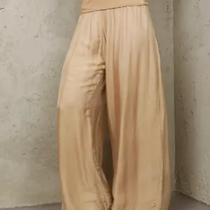 Silk Pant Palazzo - Elegant Beige Satin Wide-Leg Trousers and high waisted for Women (Available in white)