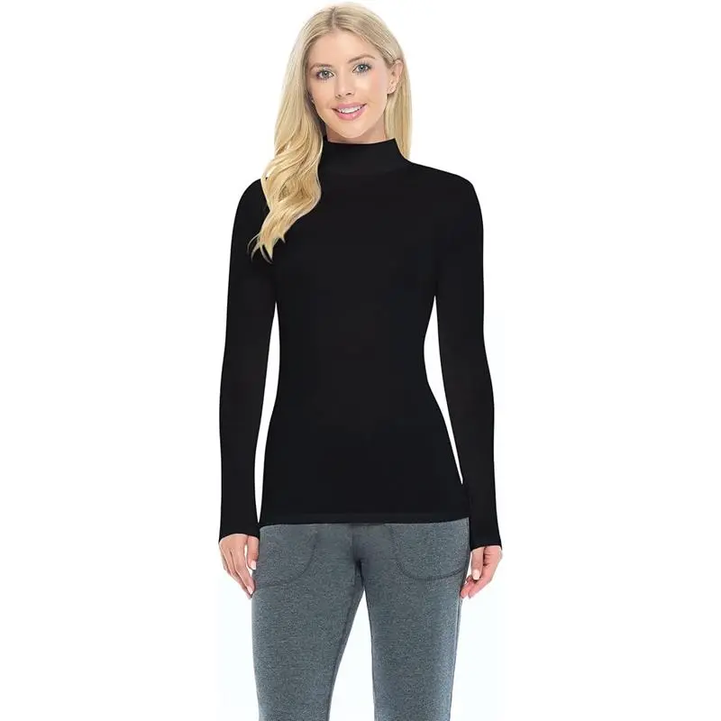 Women's Long Sleeve Mock Turtle-Neck T-Shirt Under Scrub Breathable Fabric