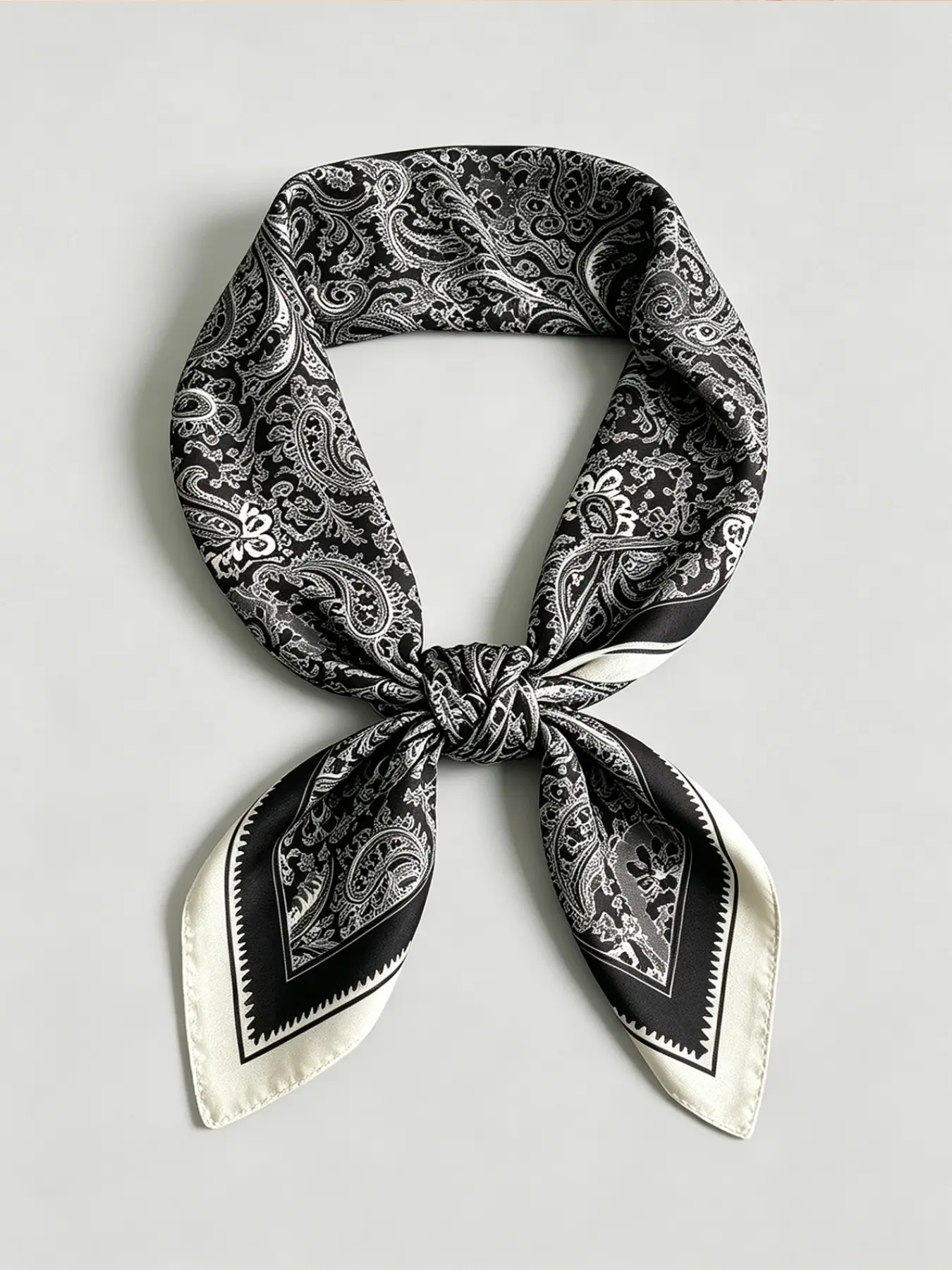 1PC Black & White Paisley Print Mulberry Silk Neck Scarf for Women - Natural Skin-Friendly & Breathable, All-Season Elegant Multi-Functional Fashion Accessory, Ideal for Commute, Travel, Outdoor Hiking, Perfect Mother's Day Gift