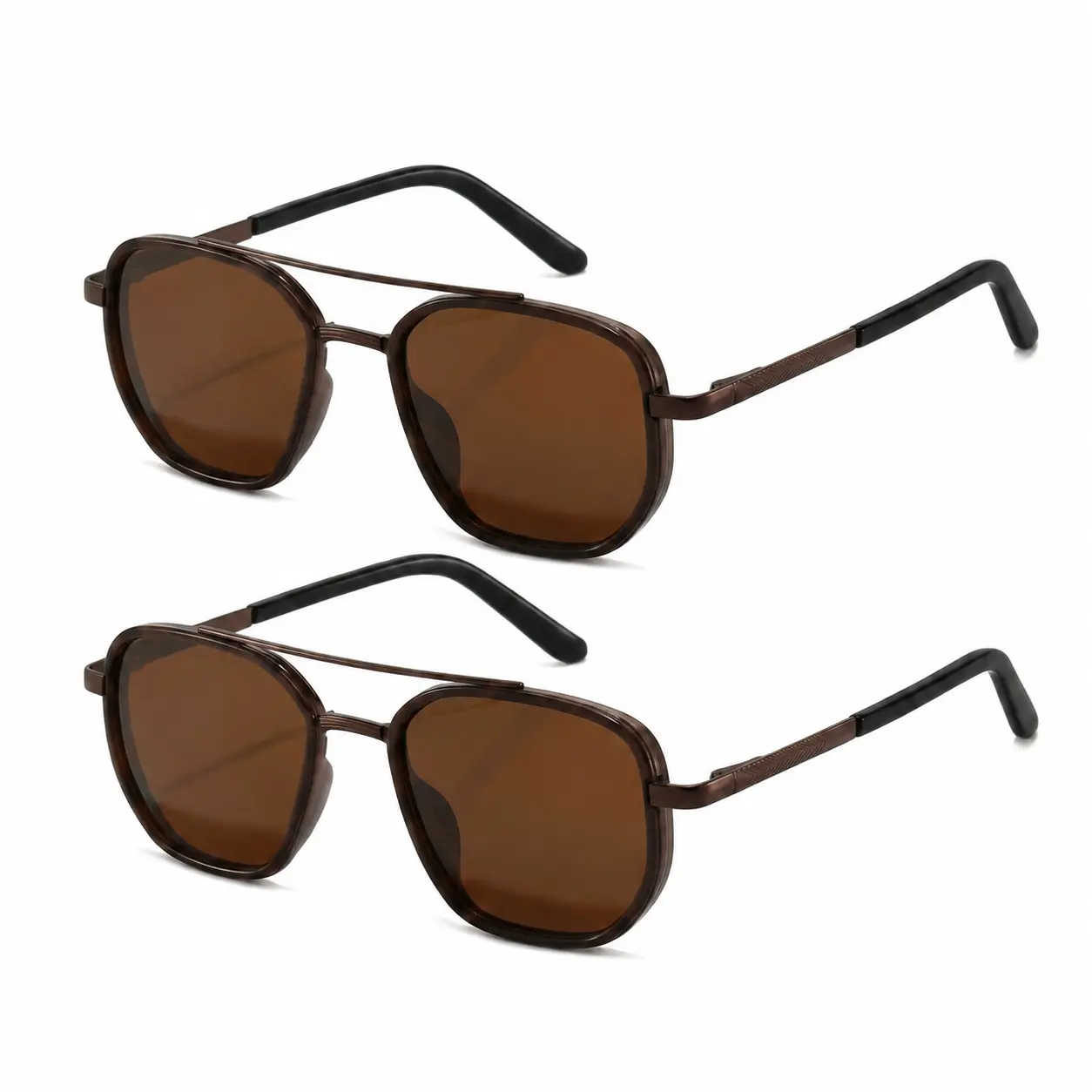 OptiCraft Tri-Color Multi-Pack Unisex Polarized Anti-Tangle Aviator Sunglasses, Retro Lightweight Metal Square Frame, UV400 Protection, Stylish Glasses, Suitable for Driving and Everyday Wear