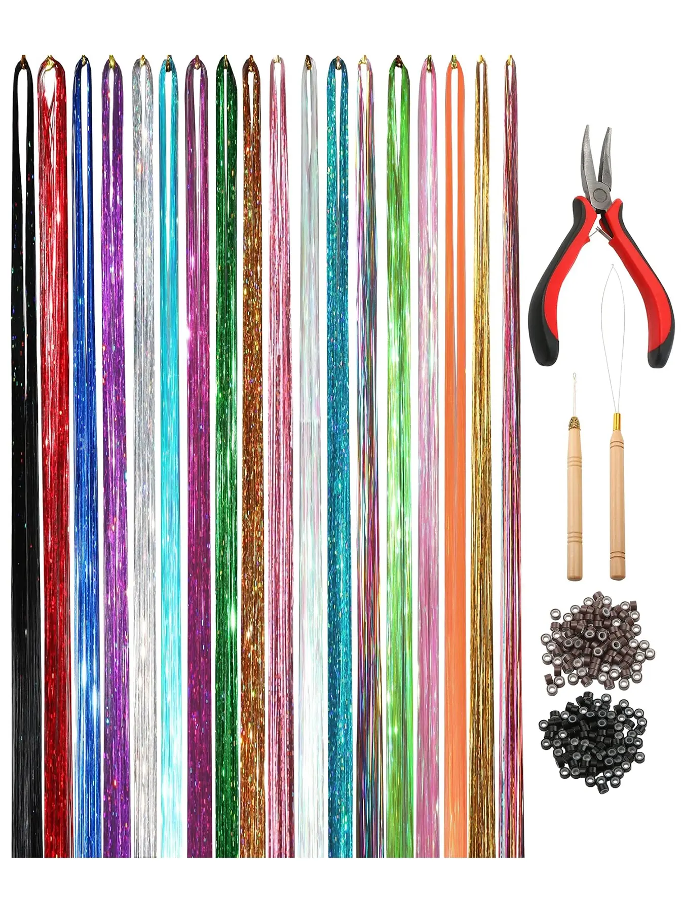 18 Colors Clip-In Hair Extensions Set, Medium Length Wigs for Girls & Women, Perfect for Christmas, New Year, Halloween Cosplay Parties, Straight Hair Weave, Synthetic Hair Piece, Straight Synthetic Hairpieces
