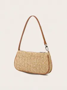 Summer Fashion New Grass Basket Bag, Beach Vacation Style Crossbody Shoulder Bag, Small Handbag, Casual Solid Pattern, Women's Backpack, Lightweight Shoulder Bag