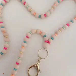 Multicolored Wooden Beaded Lanyard For ID Badge Multicolored Wooden Beaded Lanyard For ID Badge