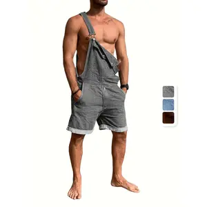 Men’s denim bib overalls shorts — loose fit summer walking shorts, knee-length shortalls/jumpsuits/rompers