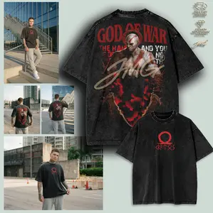 Retro Limited Vintage Kratos Gow2 - God Of War Game GOTY Oversized Game Clothes Acid Washed Lightweight Cotton TSHIRT, Gift For Game Fan, men gifts
