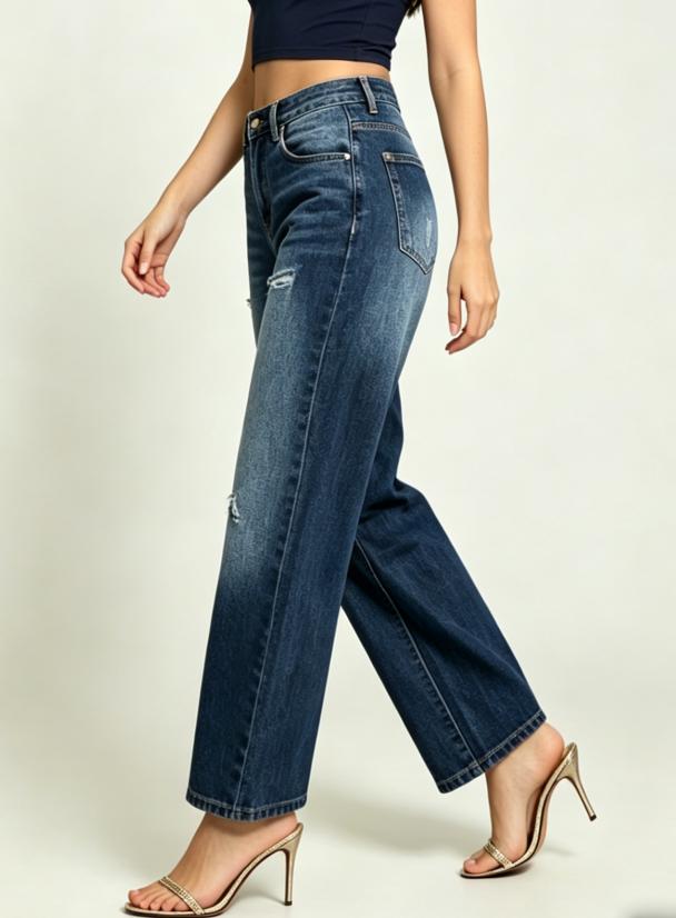 High Waisted Dark Wash Wide Leg Jeans | Baggy & Distressed Style women's jeans #highwaistedjeans #widelegjeans #tiktokmademebuyit #denimfashion Womenswear Bottom Pants