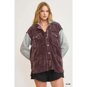 Umgee Contrast Hooded Chenille Jacket