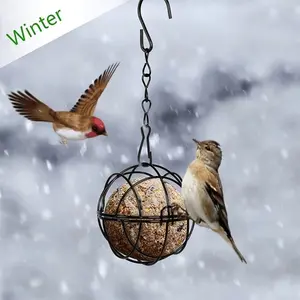 Metal Suet Ball Bird Feeder with Hanging Chain Squirrel Proof Outdoor Garden Birds Hummingbird Feeders Ball Shape Grass Feeder