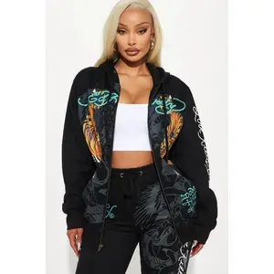 Ed Hardy Crawling Tigers Zip Front Hoodie - Black 5
