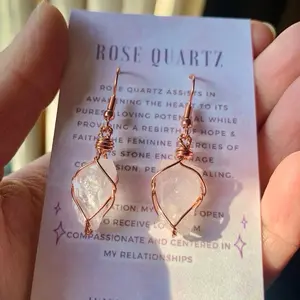 Raw Rose Quartz Drop Earrings, Natural Crystal Earrings, Dangle Crystal Earrings, rose quartz earrings, rose quartz jewelry, dangly earrings