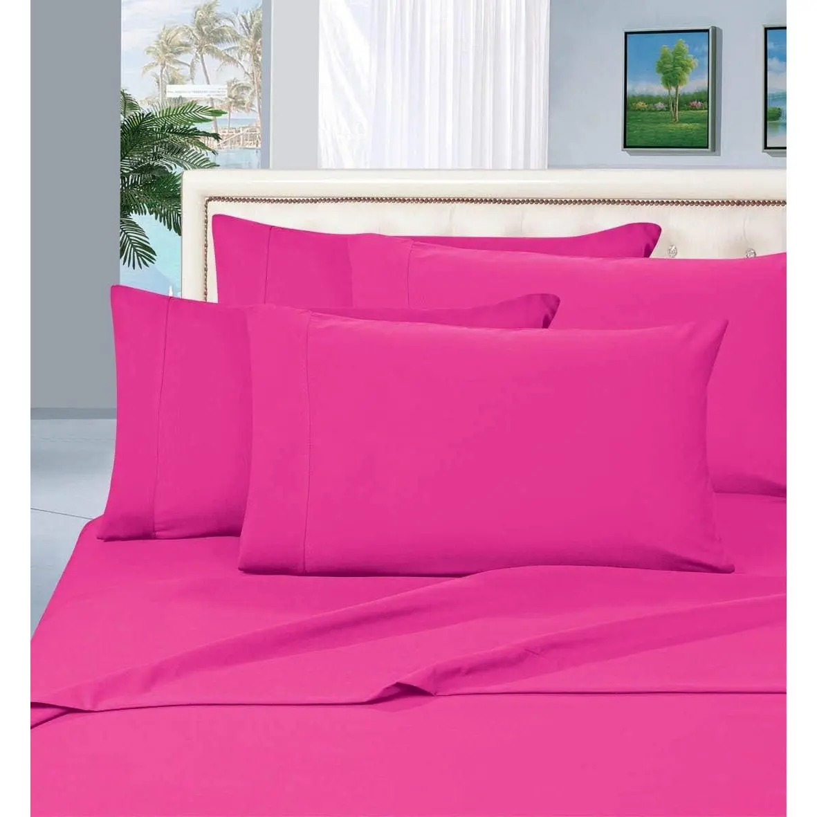 Queen Size 4-Sheet Microfiber Bed Sheets Set, 1500 Premier Wrinkle-Resistant Ultra-Luxurious Soft Bedding, Hot Pink, Soft Bedding Sheet