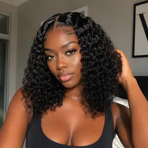 Short Bob Glueless Wigs Ready To Wear Deep Wave Curly Wigs Human Hair Wet and Wave 4x4 HD Lace Closure Wig For Women Pre Plucked 180% outdoorfun