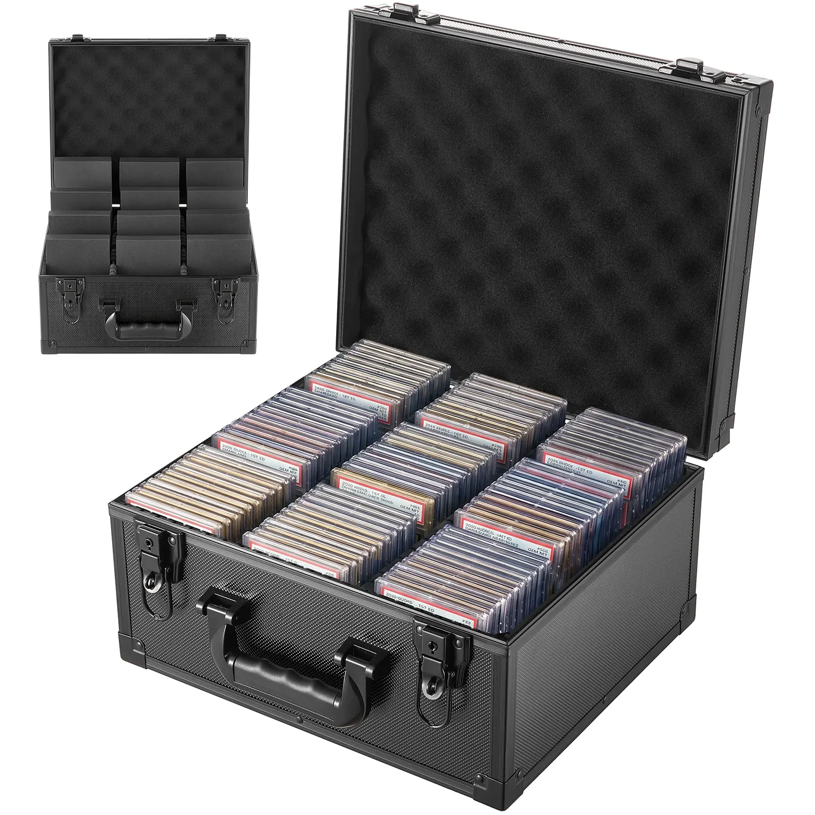 VEVOR Graded Card Case 3 Row 180 PSA Slab Storage Box with Mechanical Lock, Baseball Sports Trading Cards Holder Collector with 12 Dividers, Holds 120 SGC 100 BGS 520 Top Loaders & 999+ Loose Cards#BacktoSchool