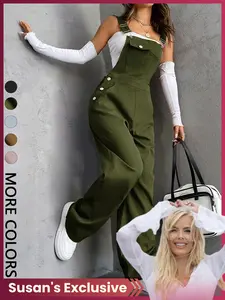 Women's Plain Pocket Fitted Overalls, Casual Comfy Overalls for Daily Wear, Ladies Clothes for All Seasons