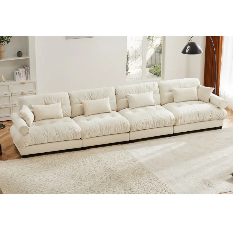Super Comfort Oversized Modular Velvet Sectional Sofa Couch with Movable Ottoman,Corner Sectional with Bolstered Armrests, Deep Seat Cloud Couch, Convertible L Shaped Couch for Living Room Cream