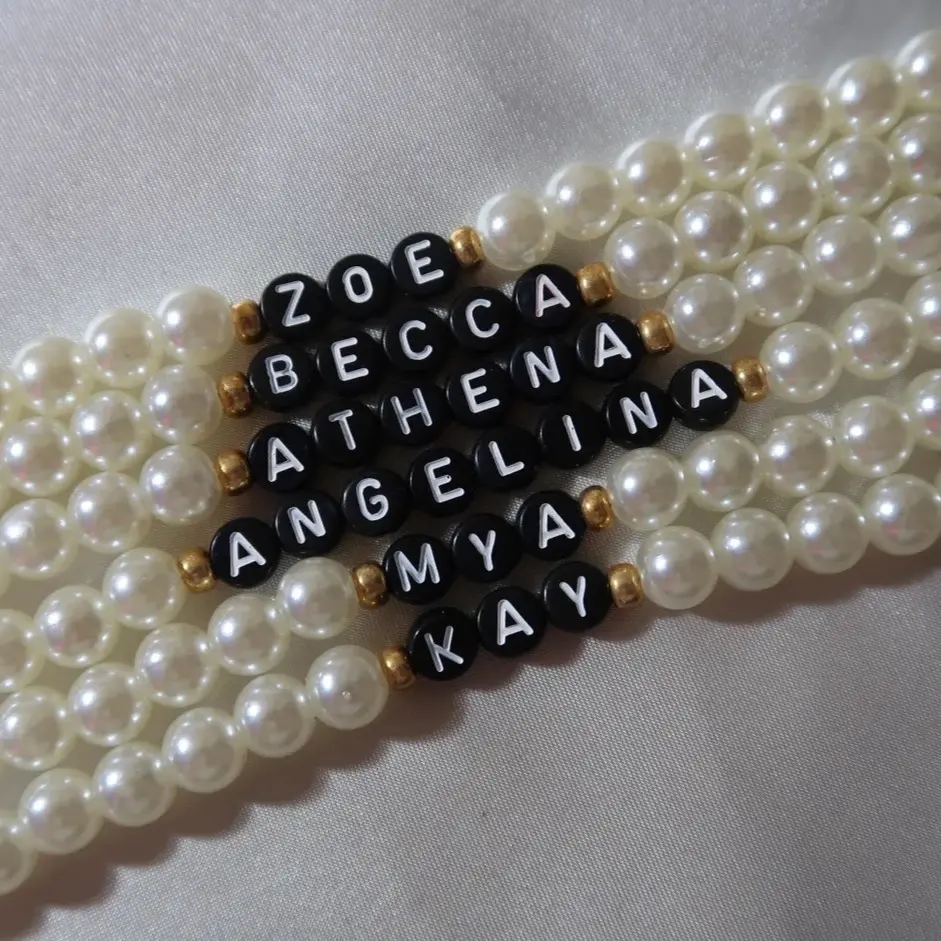 Customizable Name Necklace, Black White and Gold, Beaded, Gift Idea