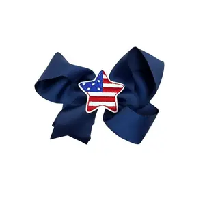 Navy American Flag Star Large Grosgrain Hair Bow