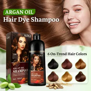 MJDMJD 3-in-1 Hair Dye Shampoo for Men & Women, 500ml Hair Color Shampoo, Instant Gray Coverage, Argan Oil & Keratin Formula, No Skin Staining, Anti-Hair Loss, Moisturizing, Breakage Repair, Haircare & Conditioner & Cleanser for All Hair Types