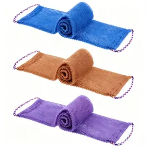 3 Pack African Exfoliating Net Sponge with Handles, Long Nylon Back Scrubber Shower Mesh Towel for Dead Skin Remover, Body Smoother Bath Scrubber