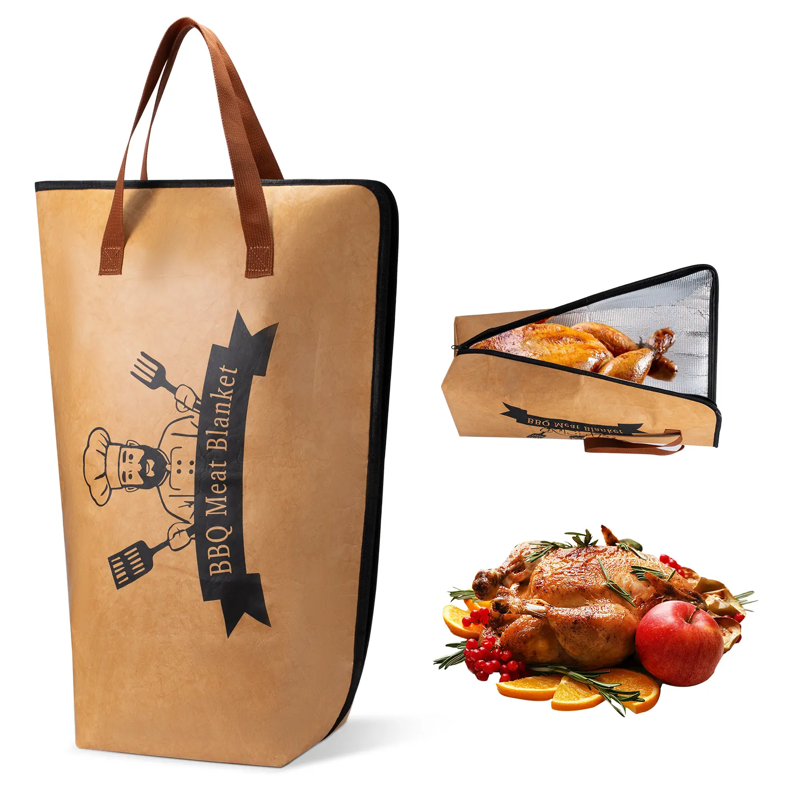 21" Reusable Leakproof Insulated BBQ Meat Blanket - 4-Layer Thermal Smoker Bag, 10 Butcher Papers, BBQ Accessories, Ideal for Christmas Thanksgiving Birthday Gifts (Aluminium Grill Utensils Set Included), Meat Blanket Leak Proof, Foil