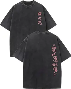 Japanese Cherry Blossom Double-Sided Cherry Blossom Pattern Print. Short Sleeve Washed T-Shirt 230g Cotton Double-Sided Washed All-Matching Fashionable Retro Batik High y2k,Vintage,Streetwear Christmas gift,Thanksgiving gift,Cyber Monday graphic tees