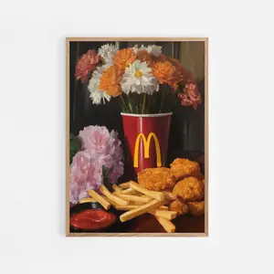 Nuggets and Fries, Fast Food Still Life Oil Painting, Fine Art Print, Breakfast Food Poster, Kitchen Trendy Poster Art | #813