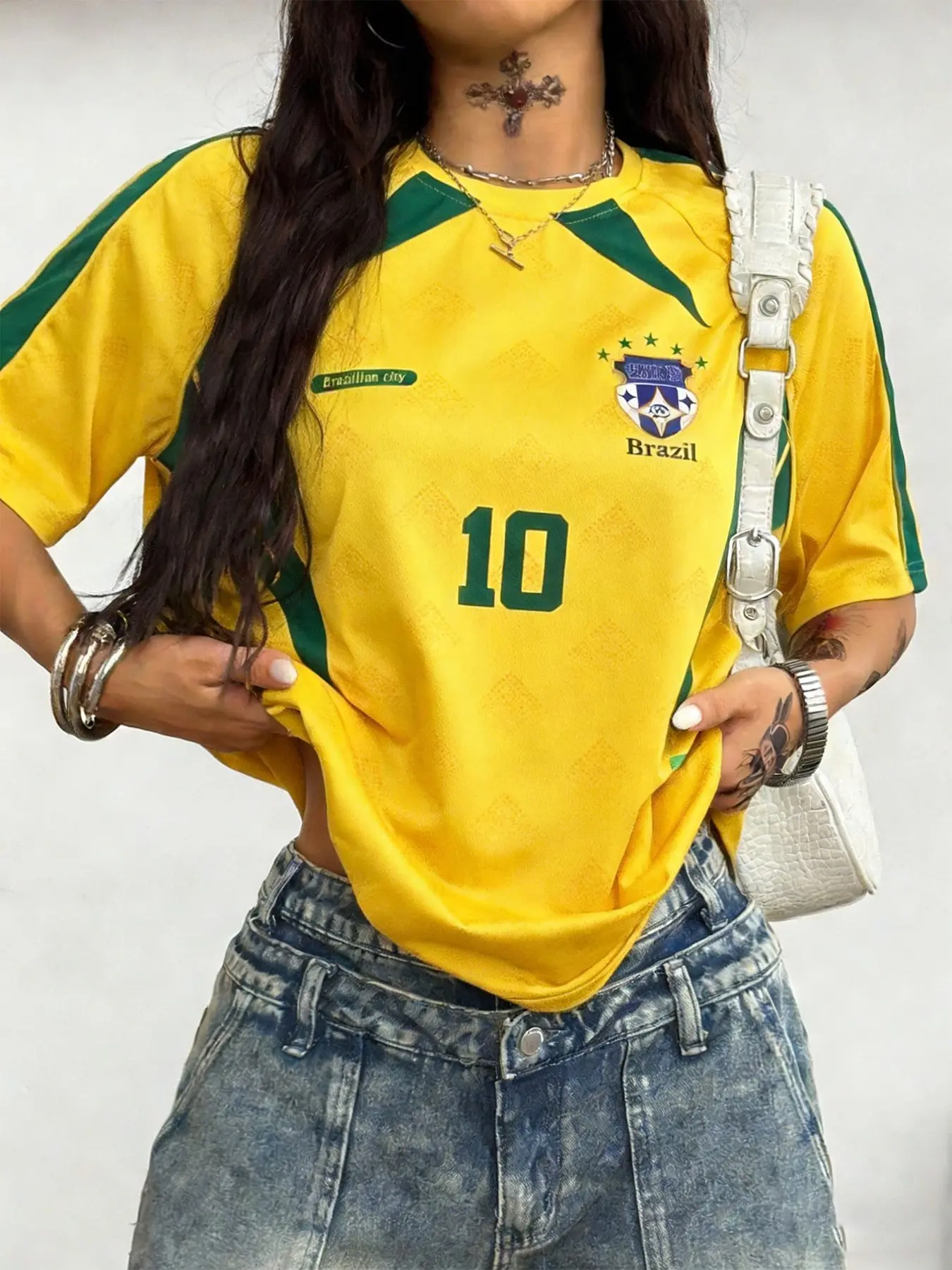 Classic Brazil Team Uniform Design, Iconic #10 Football Number, Perfect for Supporting Brazil, Ideal for Match Days & Daily Wear, Soccer Jersey Shirts