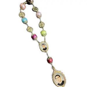 Santo Toribio Romo Saint multi color Crystal Bead Rosario Rosary Religious Prayer Tool with Gold Plated Crucifix for Adults