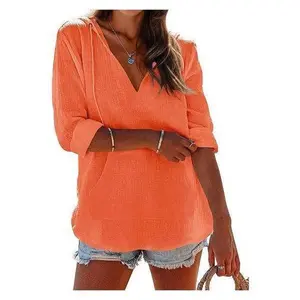 Beotyshow Women's Beach Cover Up hoodies sweatshirt Long Sleeve V Neck Pocketed Hooded Shirt Top Casual
