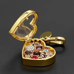 Heart-shaped 18K gold-plated transparent heart-shaped chocolate box pendant with keychain - colorful sparkling imitation crystal, openable jewelry gift, wedding accessory, fun design, exquisite workmanship, luxurious appearance. Gold Coin Necklace