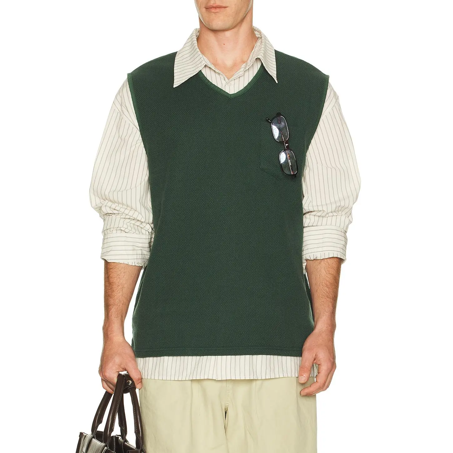 KAPPY DESIGN Woven Cotton Vest in Green