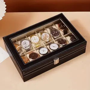 Multi-Slot Watch Display Case Organizer Box, Lockable PU Leather Storage Holder for Men & Women Watches, Durable & Stylish Design