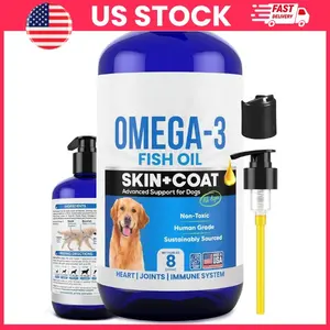 Omega 3 Fish Oil for Dogs Liquid Supplement for Skin and Coat Shedding Relief Dog Fish Oil for Itchy Skin Joint Heart Brain Health Support Salmon Alternative Dog Supplement Wild Caught Anchovy Herring Mackerel Sardine Oil for All Breeds 8 Oz