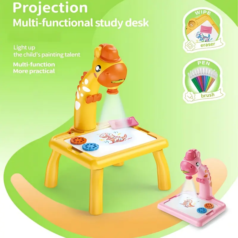 Unicorn Themed Children's Projection Drawing Board Easel - Erasable Desk, Light-Up Digital Tablet, Early Learning Toy for Toddlers Ages 3-6, with Art Pen, Acrylic Brush Marker