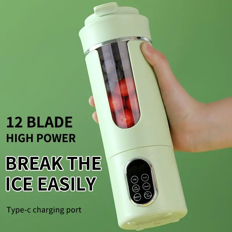 530ML Portable USB Rechargeable Juicer with LED Display, Fruit and Vegetable Blender for Smoothies and Juices, Perfect Valentines Gift