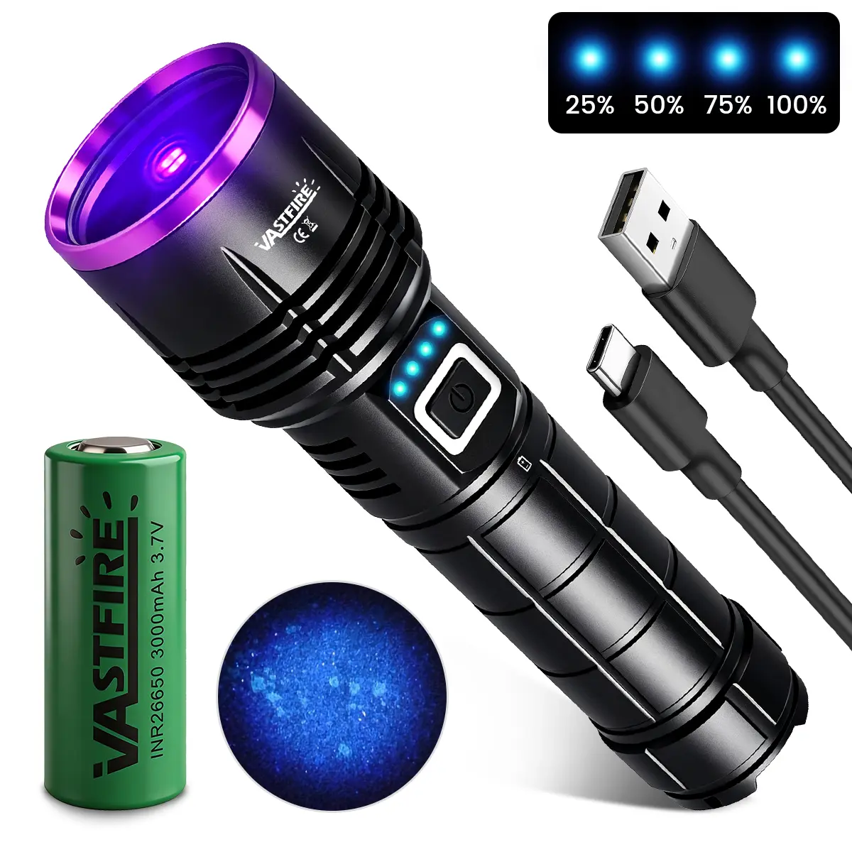 30W 365nm USB Rechargeable UV Flashlight - High Power Black Light Torch for Pet Urine Detection, Resin Curing, Rockhounding (Yooperlites, Minerals, Scorpions) & AC Leak Detection